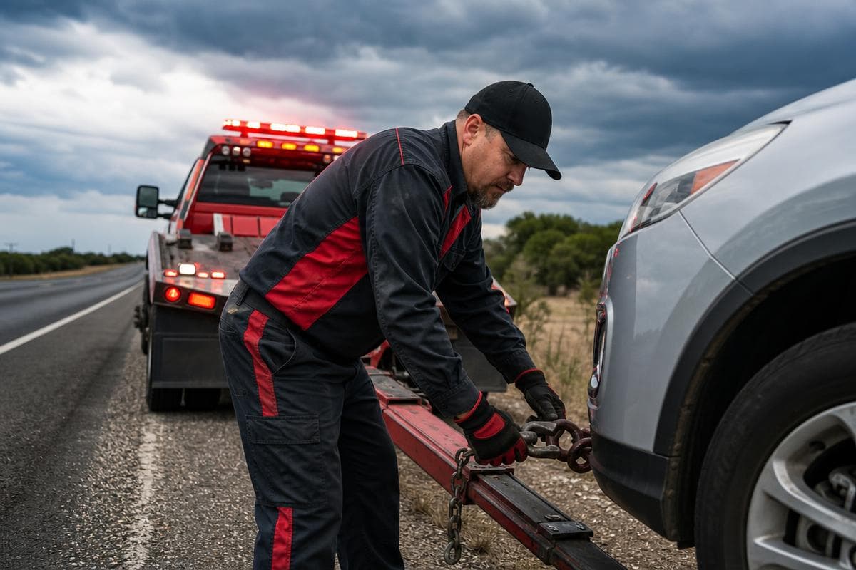 YAS Towing operator loading a vehicle onto a flatbed tow truck